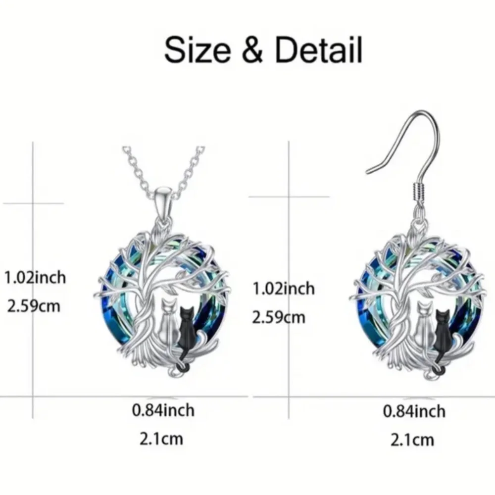 NWT! Necklace w Pendant & Earrings Jewelry Set in Silver w Blue Glass St…